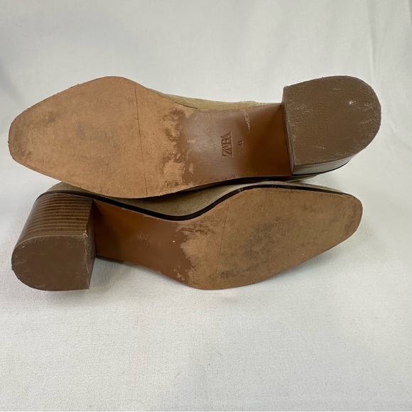 Zara Split Suede Embroidered Heel Cowboy Boot Tan 10 - Picture 15 of 16